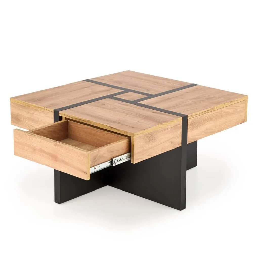 Illustration numéro 3 du produit Table basse design aspect chêne noir mat avec 4 tiroirs
