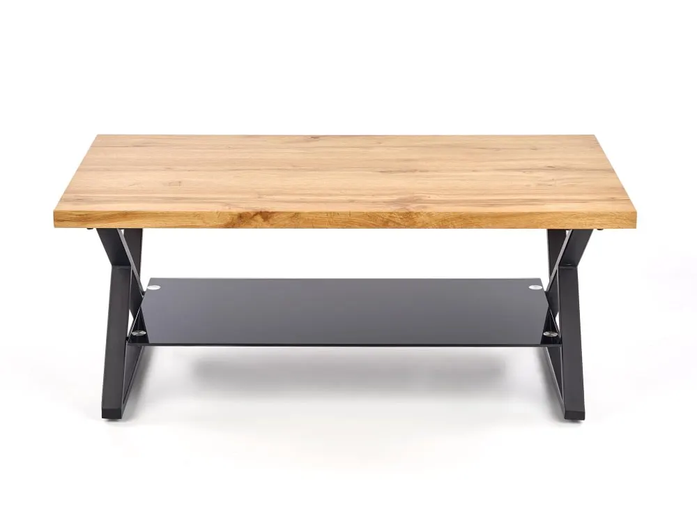 Illustration numéro 3 du produit Table basse aspect chêne naturel verre et acier noir 110x45cm