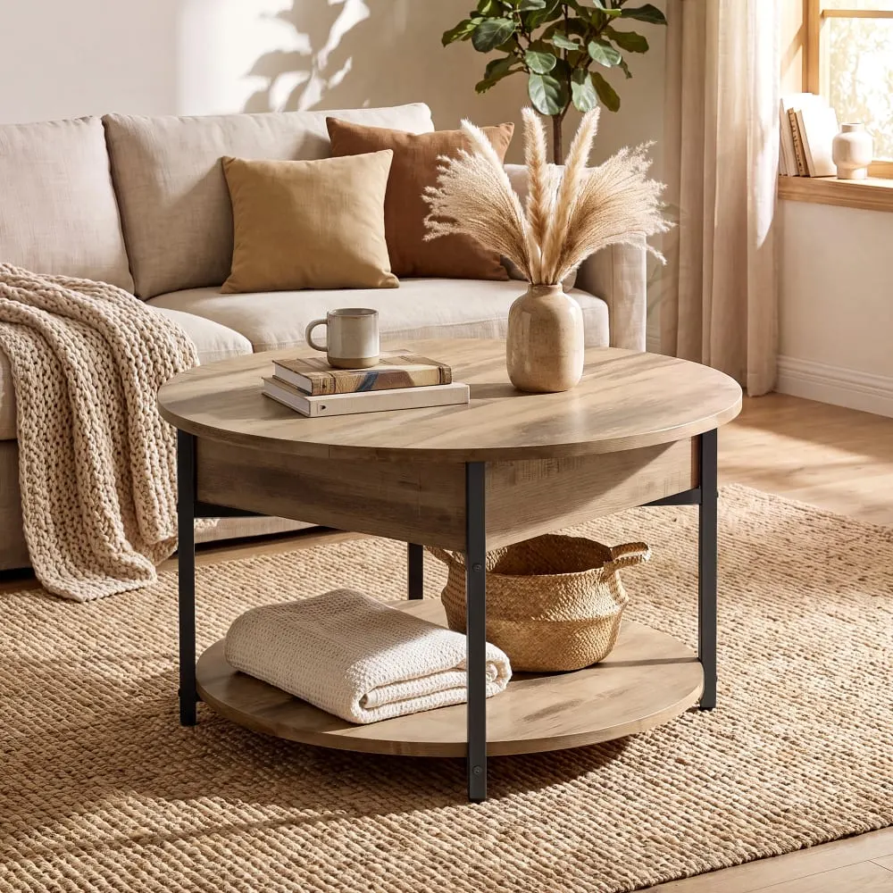 Illustration numéro 3 du produit Table basse plateau relevable 80 x 80 x 45 cm marron rustique et noir