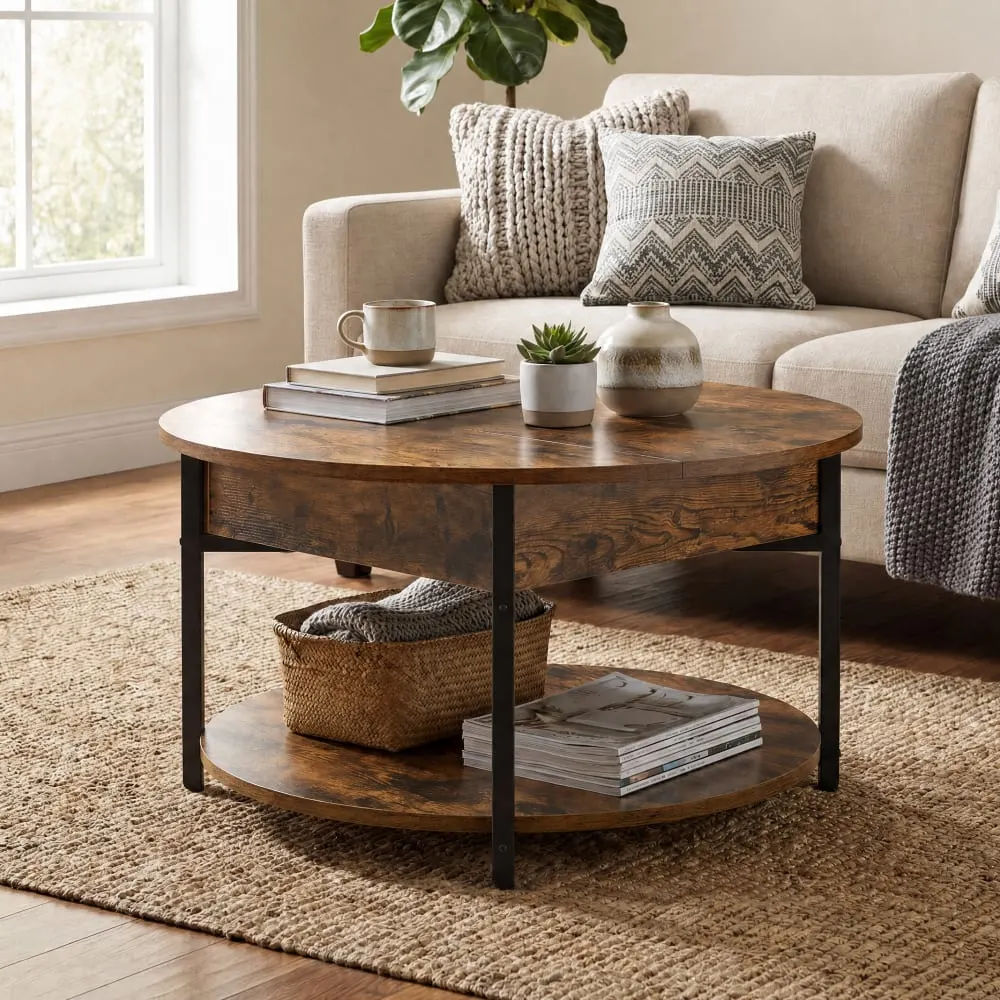 Illustration numéro 3 du produit Table basse plateau relevable 80 x 80 x 45 cm marron rustique et noir
