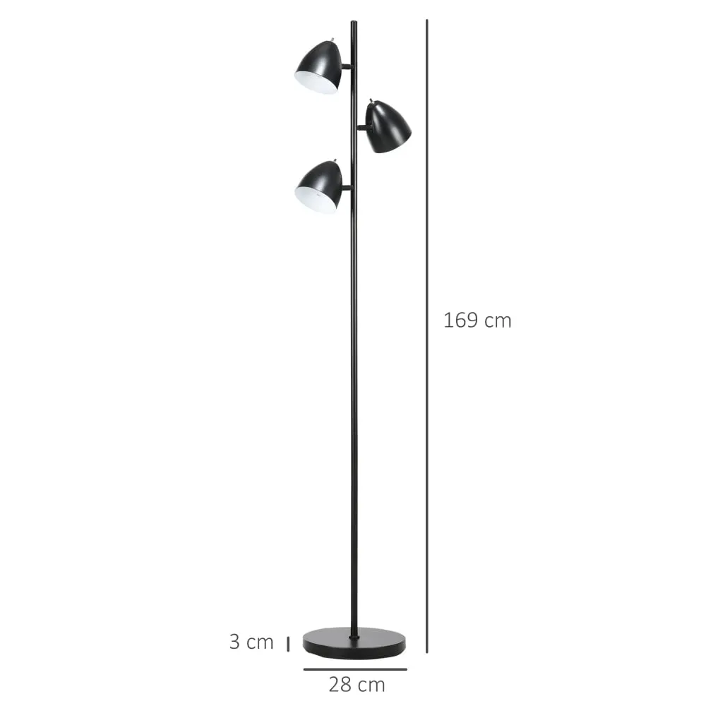 Illustration numéro 3 du produit Lampadaire sur pied salon 3 abat-jours orientables acier noir
