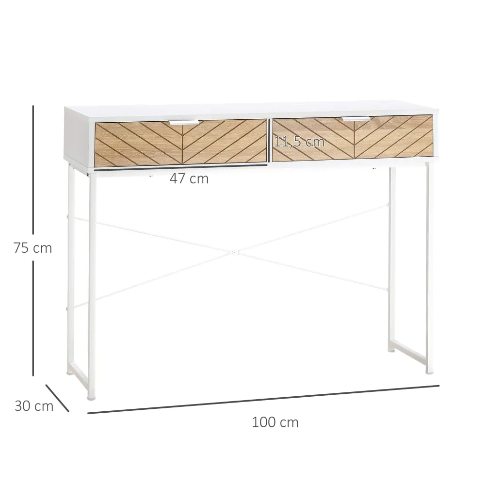 Illustration numéro 3 du produit Table console industriel 2 tiroirs métal blanc