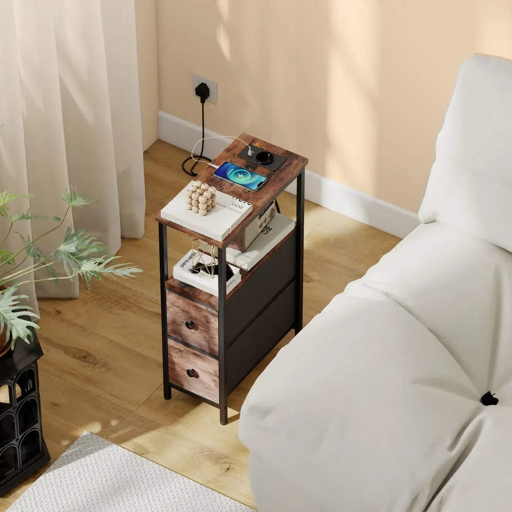 Illustration numéro 3 du produit Table d'appoint avec station de charge bois brun rustique