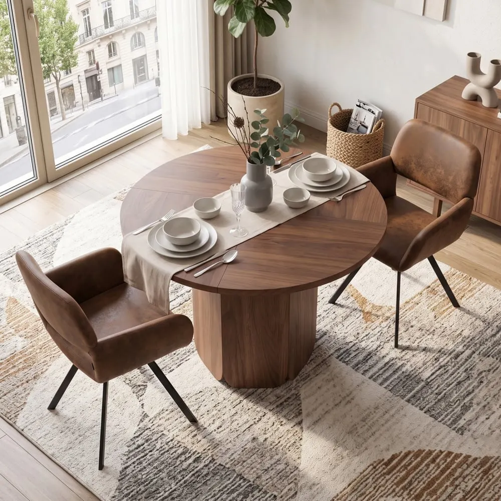 Illustration numéro 3 du produit Ensemble table ronde 120 cm et 2 chaises marron effet cuir