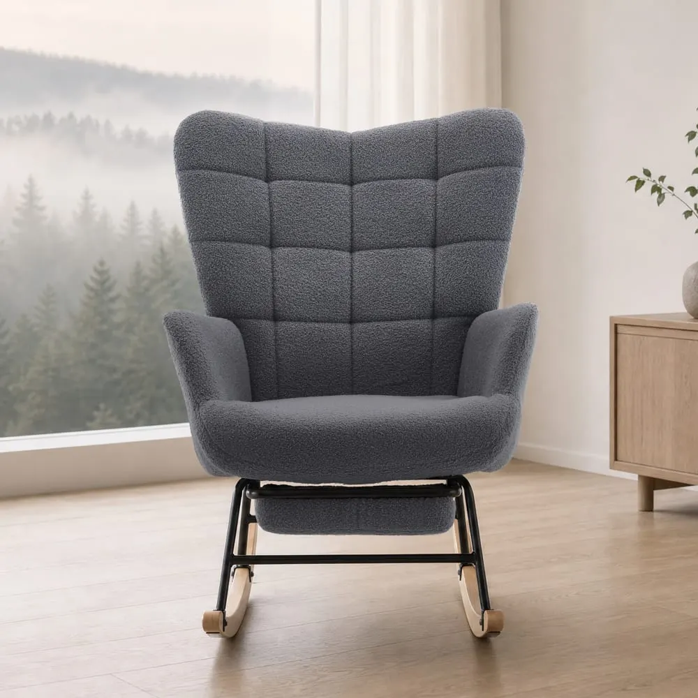 Illustration numéro 3 du produit Fauteuil à bascule en laine d'agneau gris