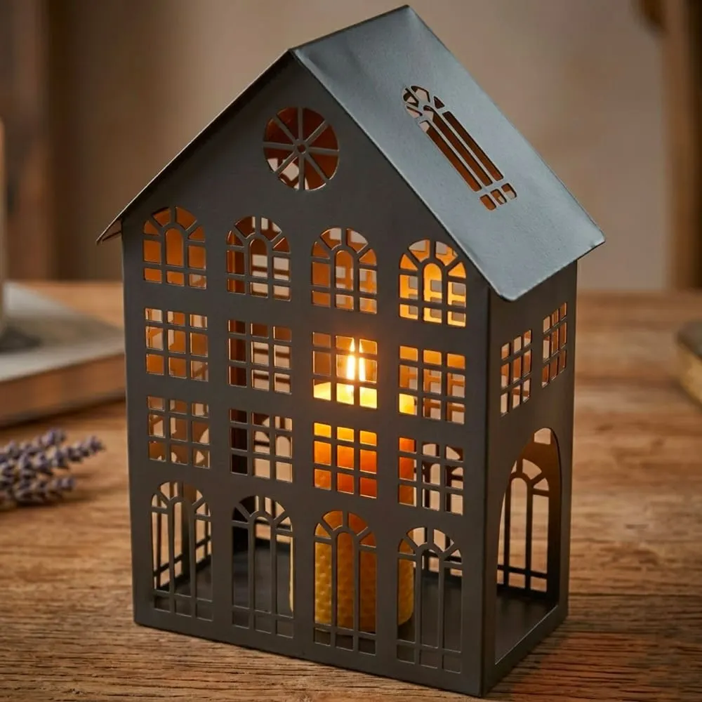 Illustration numéro 3 du produit Lanterne métal maison 19.5x13x32cm