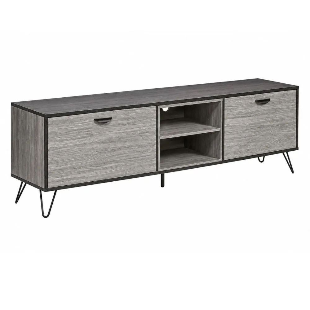 Illustration numéro 3 du produit Meuble tv 2 portes 2 niches 180cm aspect bois grisé et noir