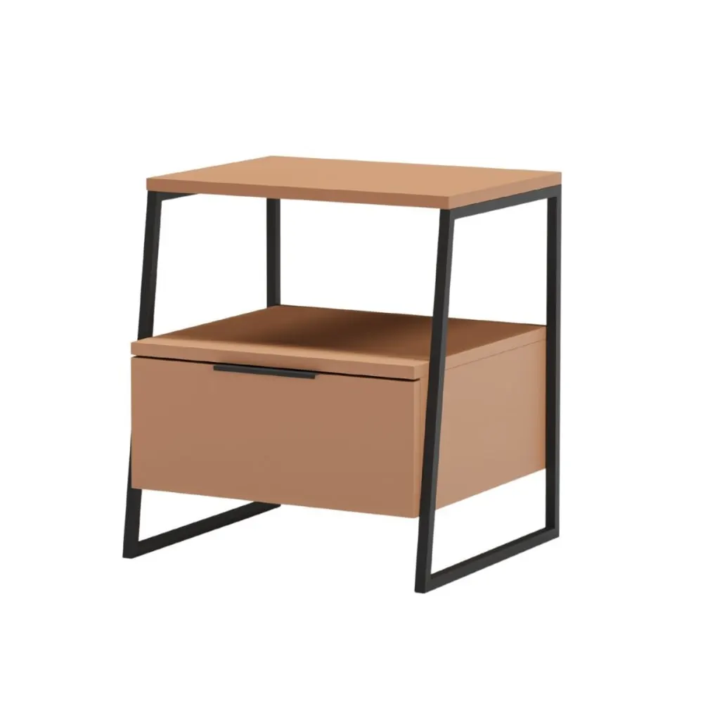 Illustration numéro 3 du produit Chevet 2 niveaux avec 1 tiroir mélaminé terracotta et métal laqué noir