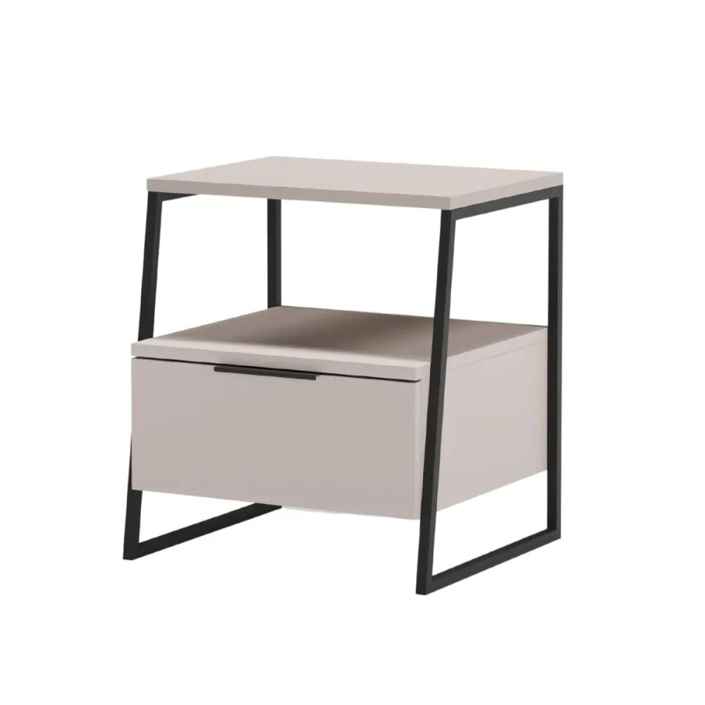 Illustration numéro 3 du produit Chevet 2 niveaux avec 1 tiroir mélaminé beige et métal laqué noir