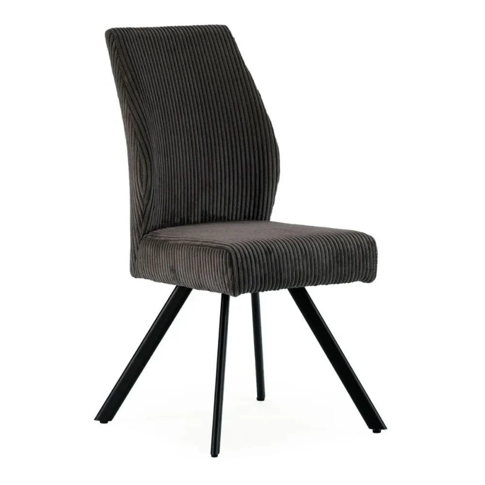 Illustration numéro 3 du produit Lot de 2 chaises velours côtelé pieds métal noir coloris anthracite
