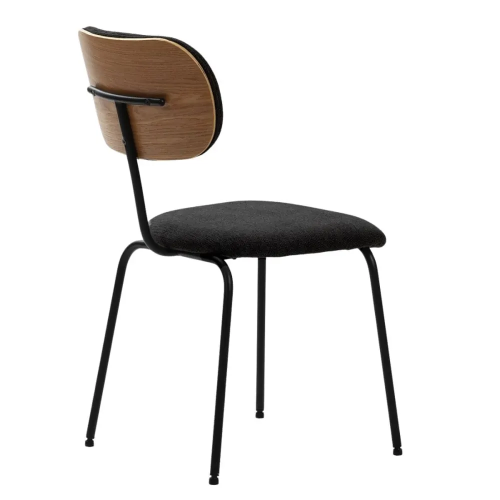 Illustration numéro 3 du produit Lot de 2 chaises tissu maille noir arrière dossier bois pieds métal