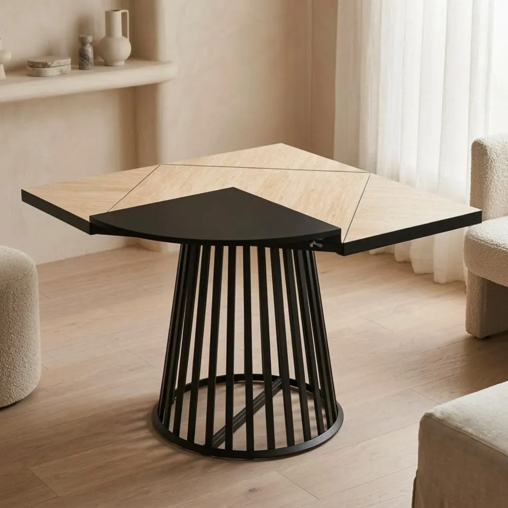 Illustration numéro 3 du produit Table modulable ronde ou carrée 100cm noir ou effet travertin beige