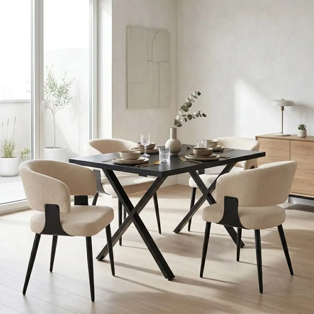 Illustration numéro 3 du produit Haute qualité lot de 6 chaises repas en flanelle luxe léger, beige