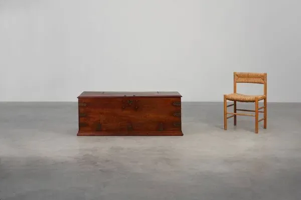 Illustration numéro 3 du produit Coffre à couvertures en teck néerlandais antique du 19ème siècle, Pays-Bas