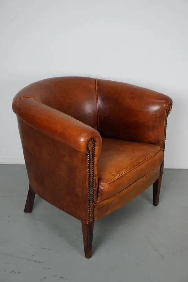 Illustration numéro 3 du produit Fauteuil club vintage hollandais en cuir couleur cognac