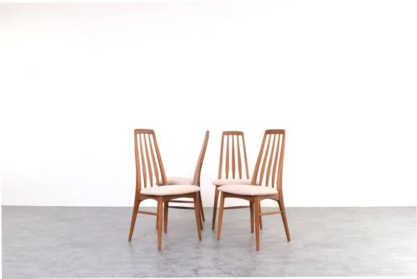 Illustration numéro 3 du produit Chaises de salle à manger en teck et laine Eva par N. Koefoed pour Koefoed Hornslet, années 1960.