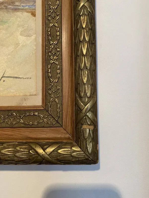 Illustration numéro 3 du produit Tableau ancien ''Marine aux bateaux'' signé Marie Piat , années 30-40