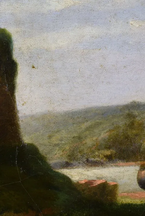 Illustration numéro 3 du produit Ancien tableau ecole française pastorale bateau