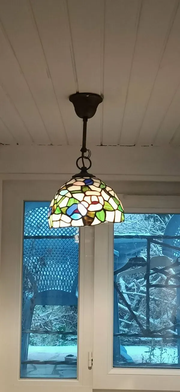Illustration numéro 3 du produit Suspension vitrail style Tiffany – Ø 20cm – verre véritable – lourde