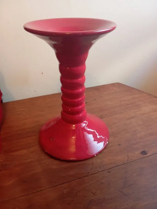 Illustration numéro 3 du produit Bougeoir ceramique rouge carmin vintage design annee 60/70