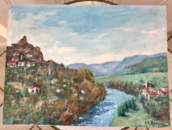 Illustration numéro 3 du produit Tableau huile sur toile chateau signé vintage