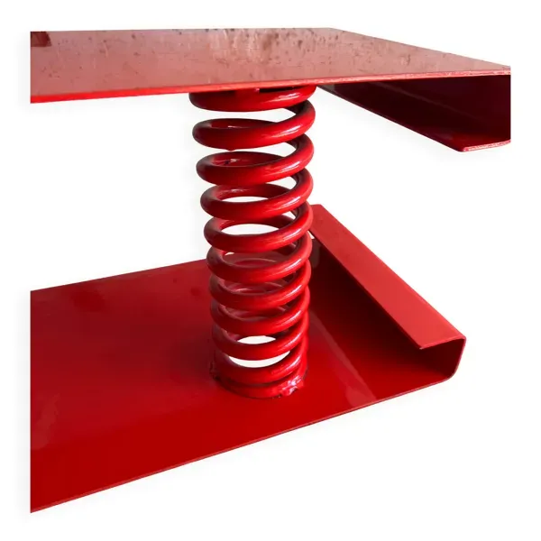 Illustration numéro 3 du produit Table basse en acier laqué rouge vif avec ressort sculptural, design industriel unique