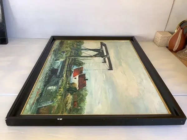 Illustration numéro 3 du produit Tableau paysage de canaux huile sur panneau signée