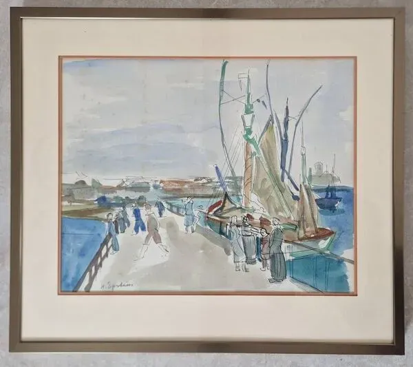 Illustration numéro 3 du produit Henri Epstein (1891-1944) - Aquarelle sur papier - Port animé - Signée