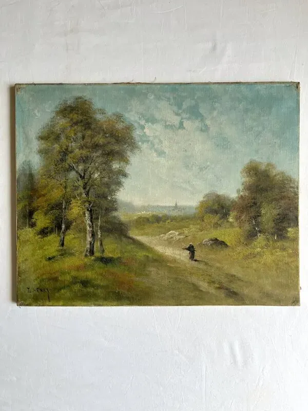 Illustration numéro 3 du produit Peinture ancienne huile sur toile paysage signée Lucien Félix Henry, 19eme siècle