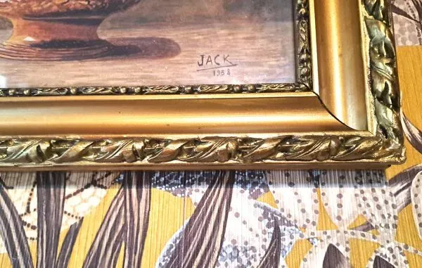 Illustration numéro 3 du produit Peinture jack aquarelle nature morte france 1938 coupe florale cadre doré