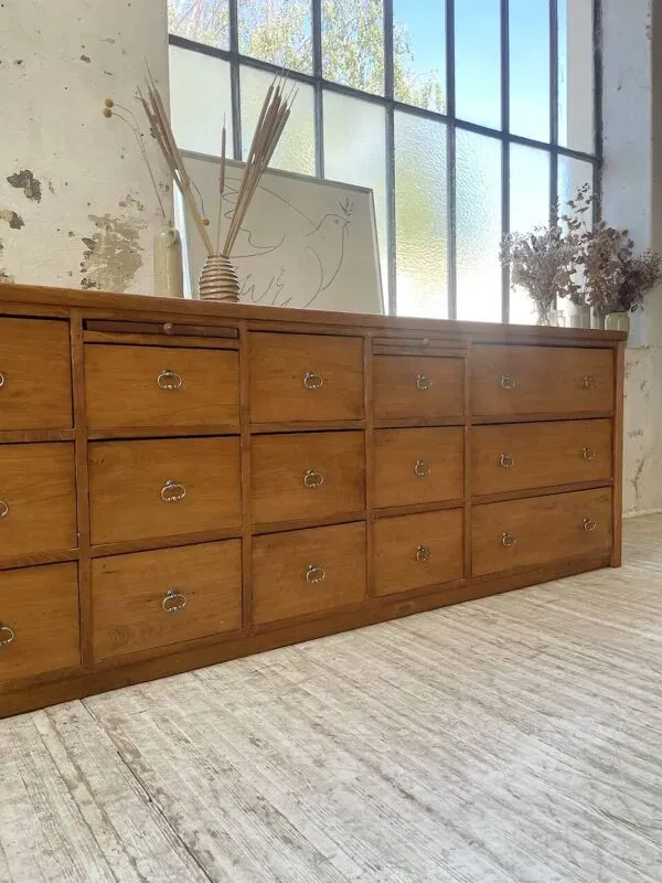 Illustration numéro 3 du produit Meuble de métier chêne doré XXL années 50