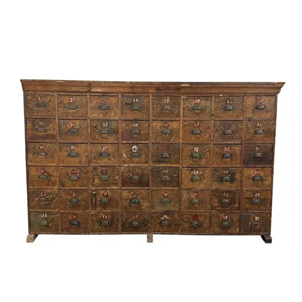Illustration numéro 3 du produit Grand meuble ancien à tiroirs – Cabinet industriel à 48 tiroirs