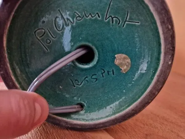 Illustration numéro 3 du produit Pol Chambost (1906-1983) - Pied de lampe en céramique craquelée bleue