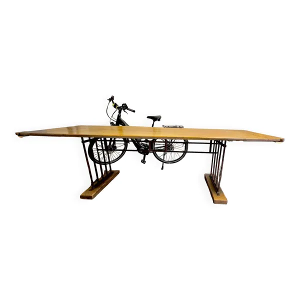 Illustration numéro 3 du produit Table à manger en bois massif – style industriel/atelier + 2 consoles