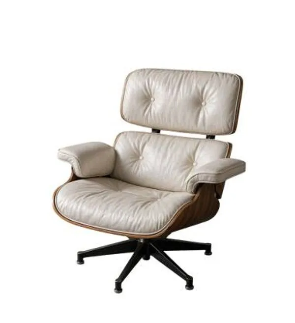 Illustration numéro 3 du produit Charles et Ray Eames & Mobilier International - Lounge Chair cuir blanc et palissandre