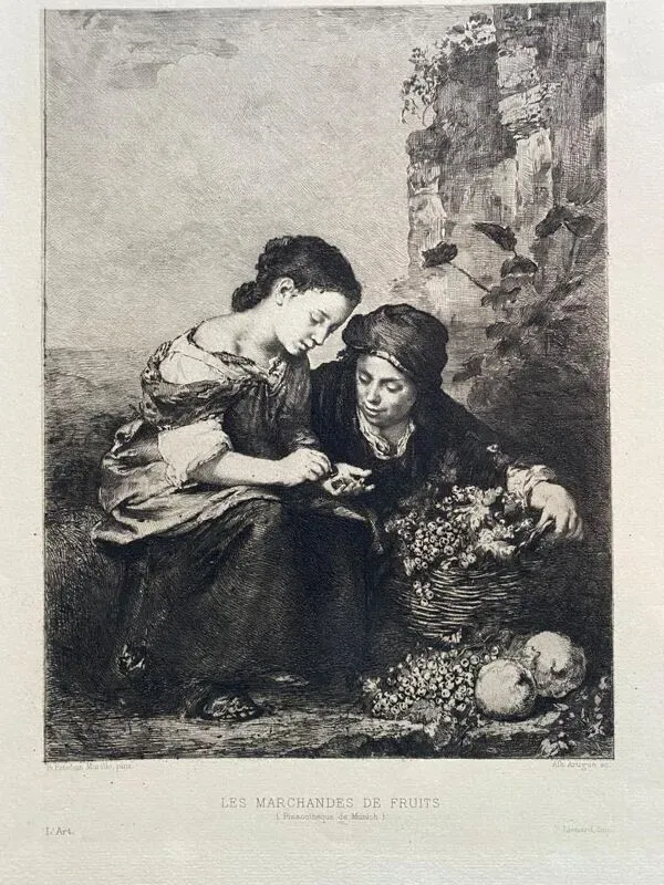 Illustration numéro 3 du produit Gravure par albert artigue, xixe B.esteban murillo, ''les marchands de fruits
