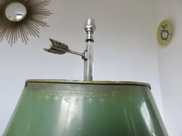 Illustration numéro 3 du produit Authentique lampe bouillotte ancienne en bronze chromé à 3 feux, années 30