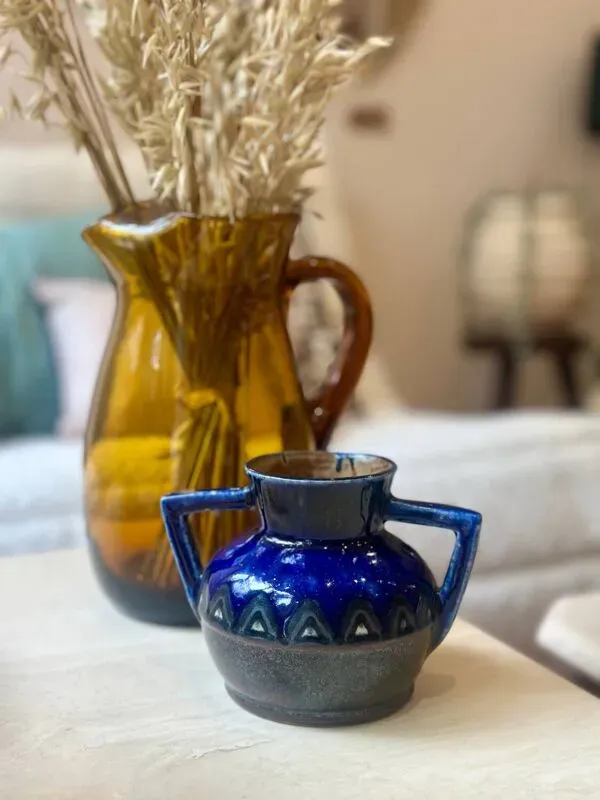 Illustration numéro 3 du produit Vase céramique bleu grès émaillé Odetta Faïencerie HB Quimper Bretagne art