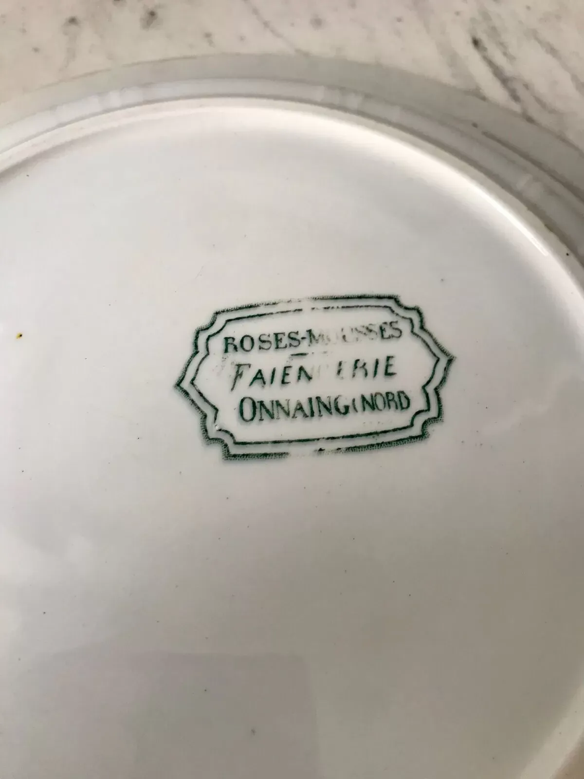 Illustration numéro 3 du produit Plat rond Terre de Fer faïencerie d'Onnaing modèle ''Roses Mousses'' fin XIXème