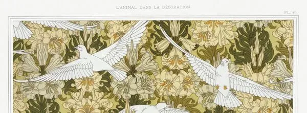 Illustration numéro 3 du produit Affiche “Colombes et Lis”, d’après une lithographie art nouveau de 1897