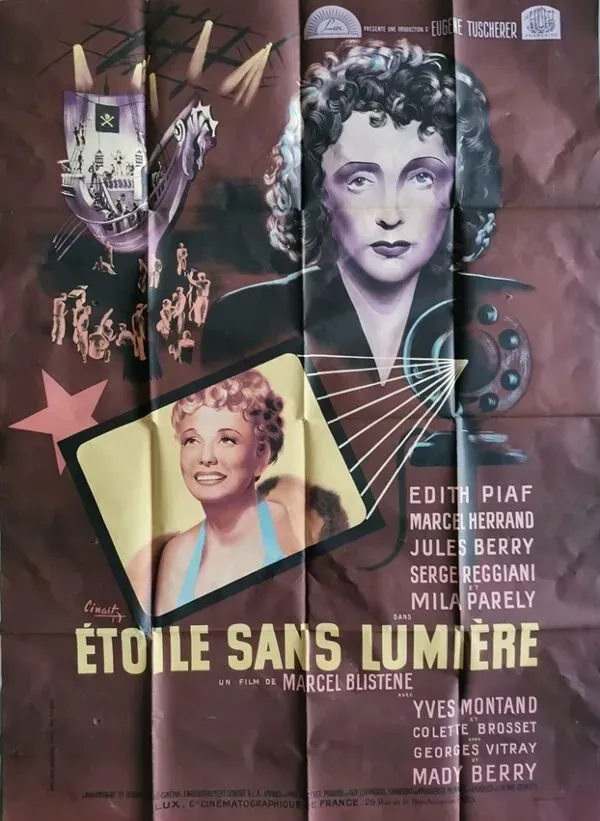 Illustration numéro 3 du produit Affiche originale 1945 étoile snas lumière Edith Piaf Cinart Marcel Blistene Reggiani