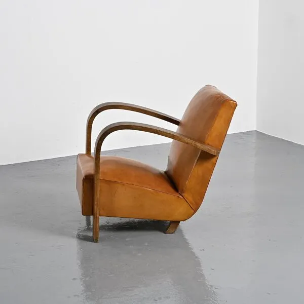 Illustration numéro 3 du produit Fauteuil club Art Deco en cuir havane, vers 1940