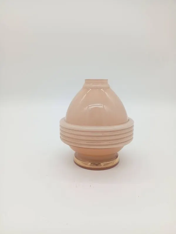 Illustration numéro 3 du produit Vase Ancien Art Déco Annelé Verre Moulé Rose Pâle France Années 1930