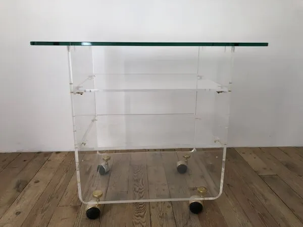 Illustration numéro 3 du produit Desserte design David Lange – plexiglas & verre – années 70