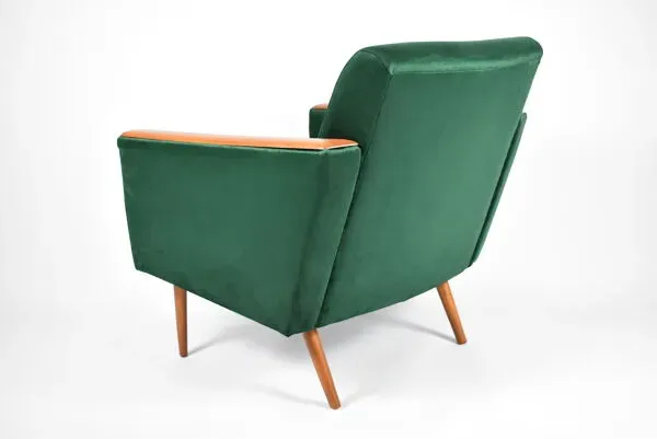 Illustration numéro 3 du produit Fauteuil original vintage, années 1960, restauré, bouteille en velours vert