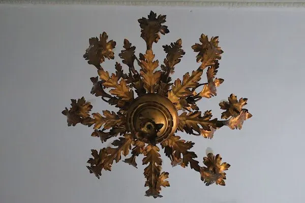 Illustration numéro 3 du produit Lustre à 8 lumières en tôle dorée par Hans Kögl, années 1960