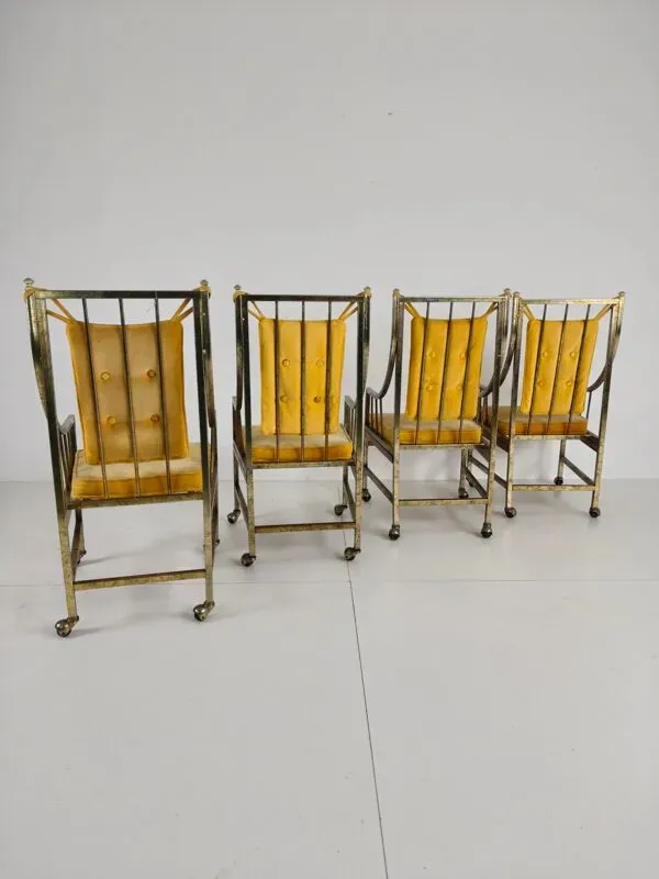 Illustration numéro 3 du produit Ensemble unique de chaises de salle à manger et de salon de style milieu du siècle – dorées, fabriquées entre 1940 et 1948 par Flanders Industries Inc, Fort Smith, Arkansas