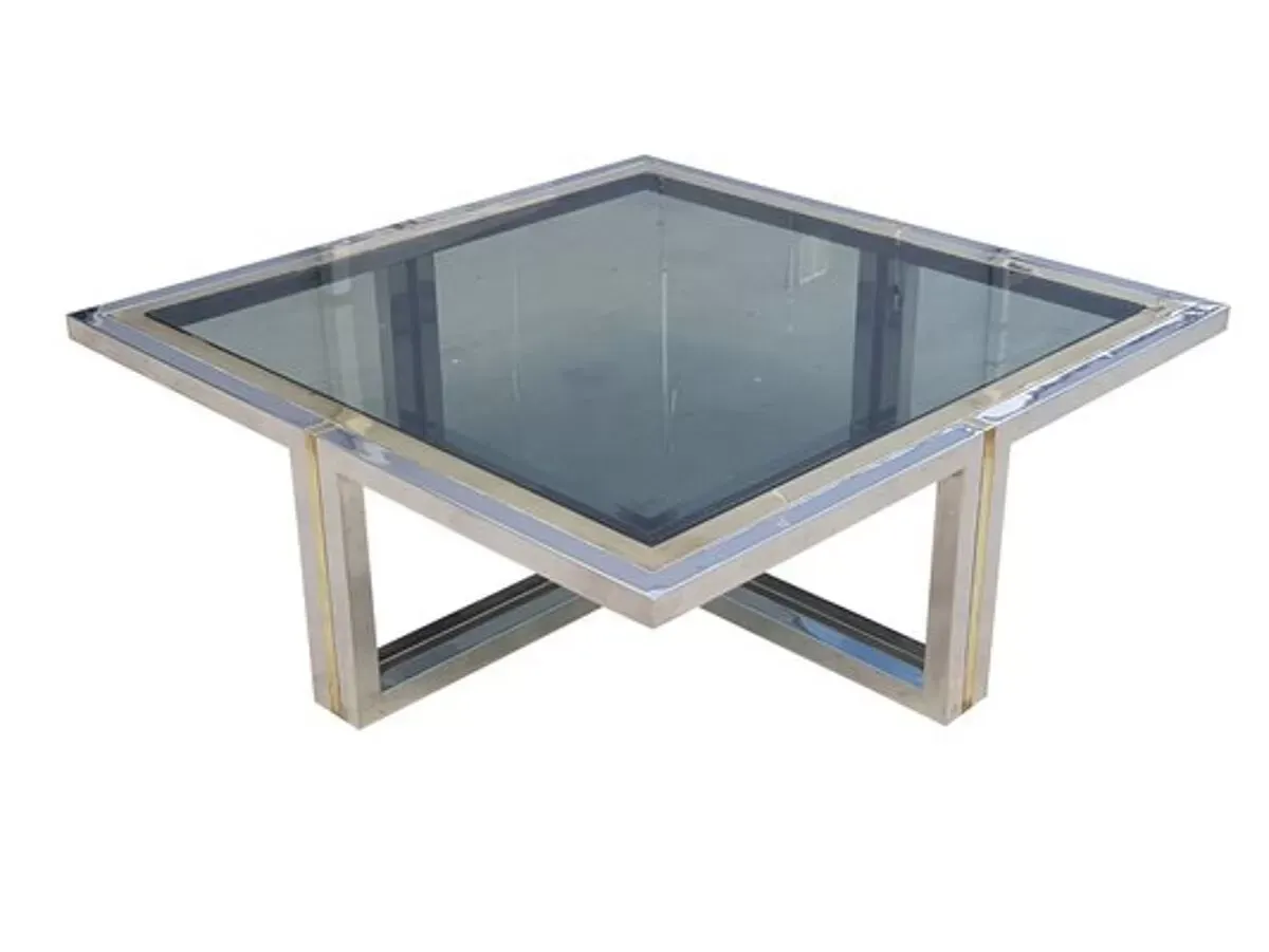 Illustration numéro 3 du produit Table basse vintage en laiton et chrome, 1970