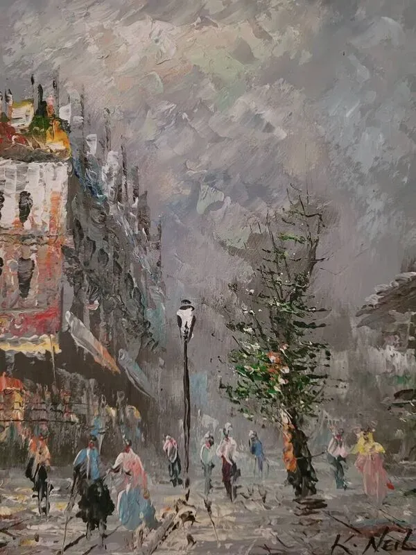 Illustration numéro 3 du produit HST ''Rue animée en hiver'' de K. NEIL (XXème)