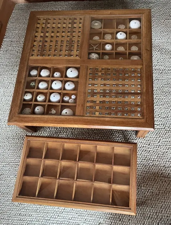 Illustration numéro 3 du produit Grande table basse artisanale en bois exotique + gigogne